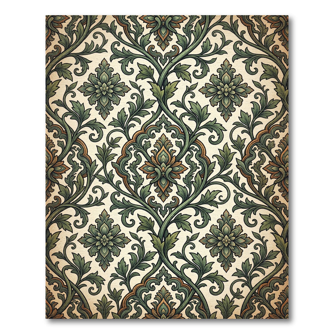 Elegant Green Victorian Damask Scroll Rug