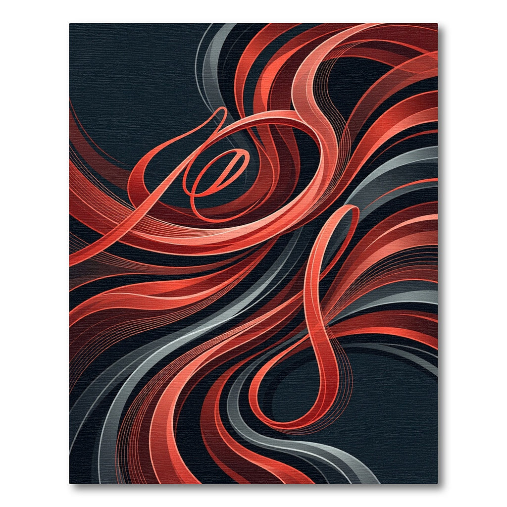 Modern Crimson Abstract Fluid Ribbon Art Rug