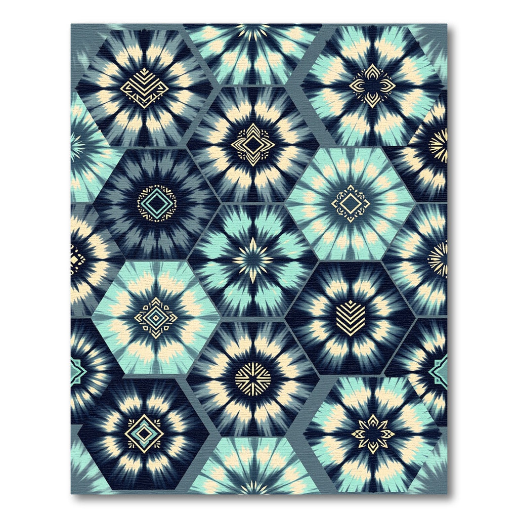 Teal Hexagonal Shibori Indigo Geometric Rug