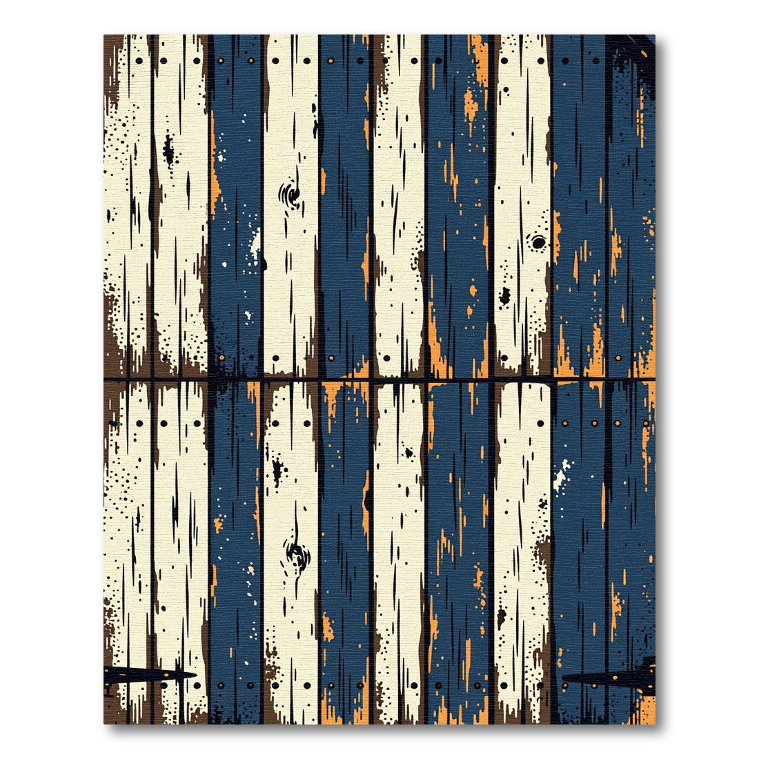 Rustic Navy and Cream Weathered Plank Rug