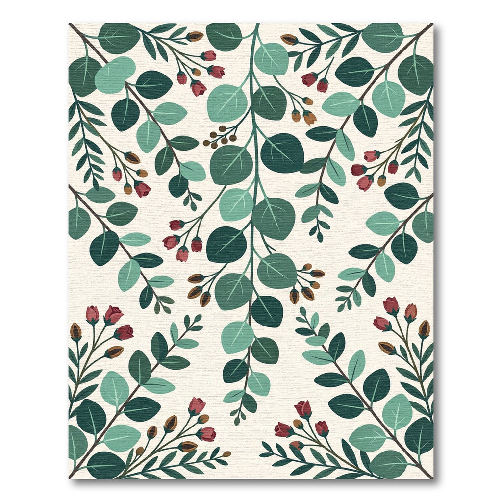 Botanical Eucalyptus Leaf and Berry Lush Foliage Rug