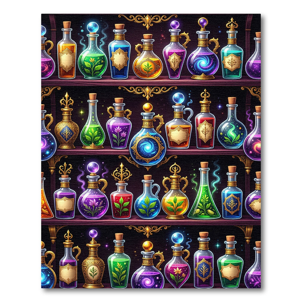 Magical Glowing Glass Potion Shelf Rug