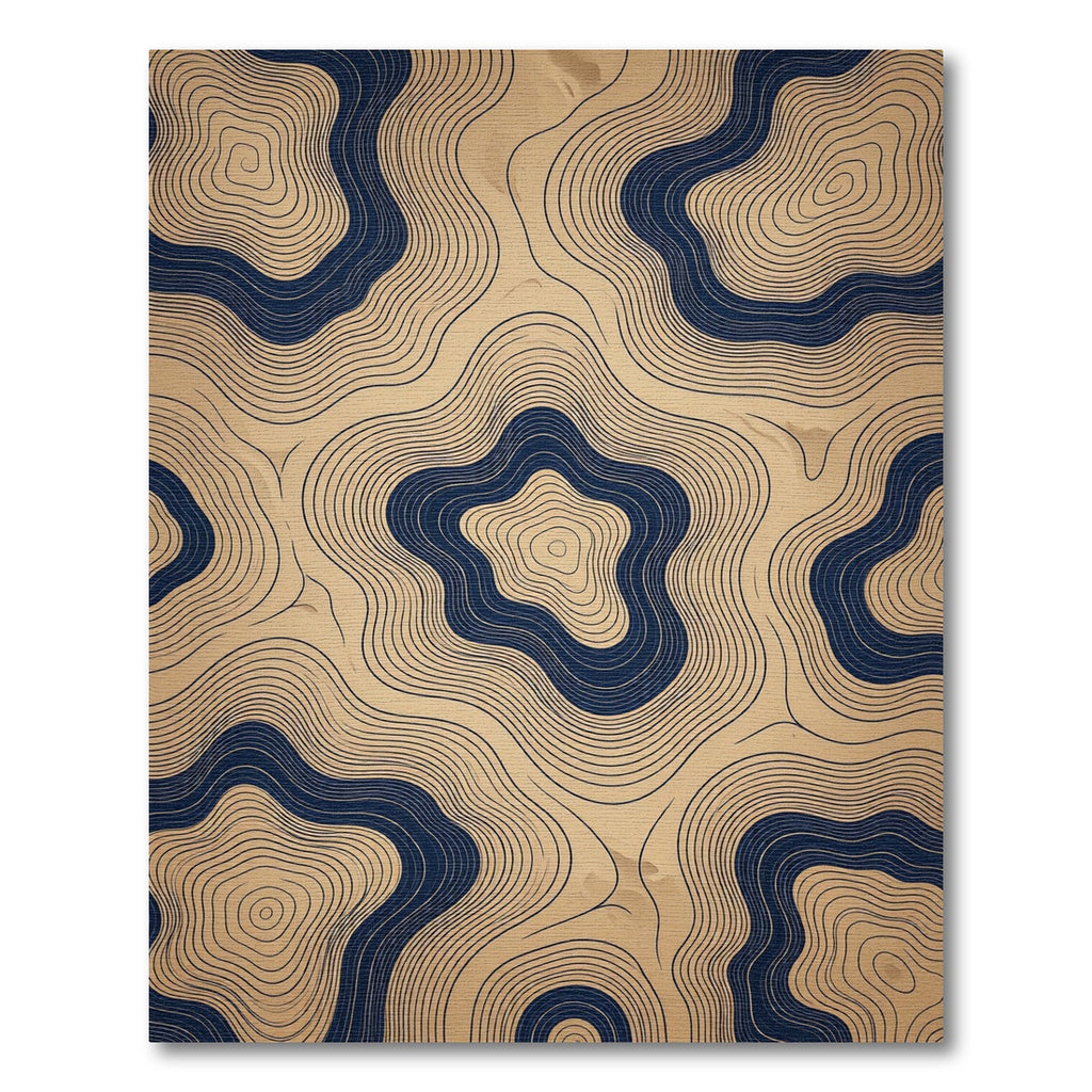 Minimalist Navy Blue Topographic Contour Rug