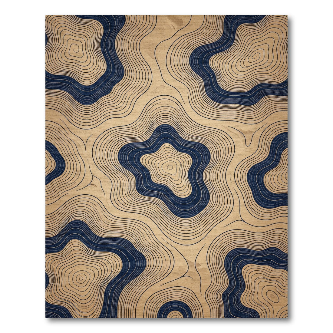 Minimalist Navy Blue Topographic Contour Rug