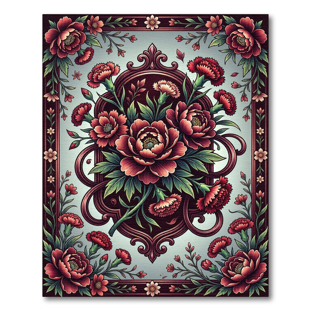 Vintage Crimson Floral Botanical Medallion Rug