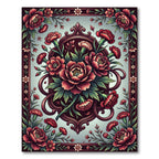 Vintage Crimson Floral Botanical Medallion Rug