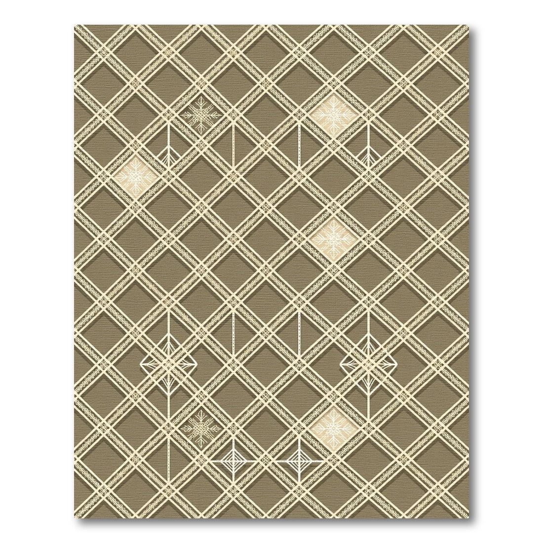 Taupe Geometric Diamond Snowflake Grid Rug