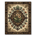 Elegant Gold Floral Medallion Scroll Rug