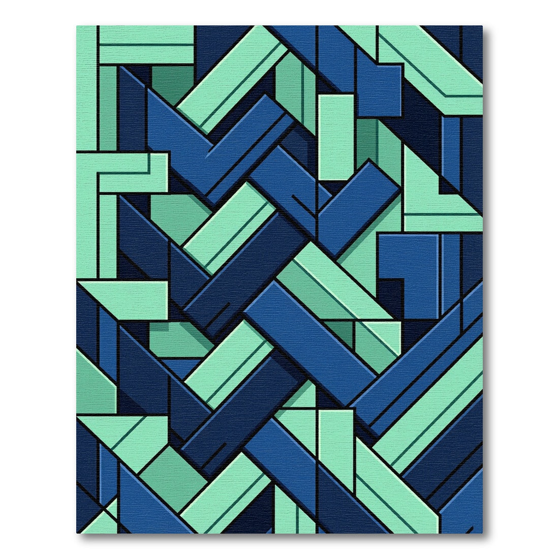 Modern Teal and Navy Geometric Weave Rug