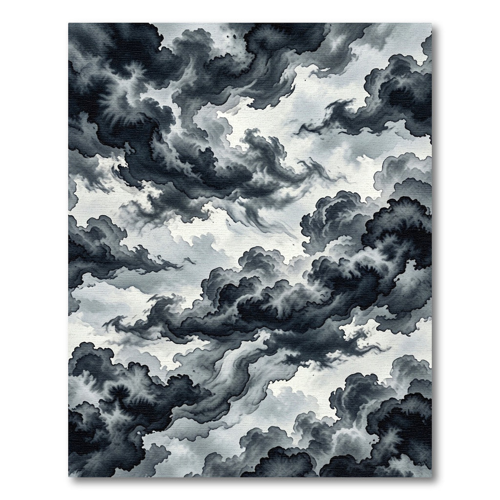 Moody Monochrome Ink Wash Storm Sky Rug