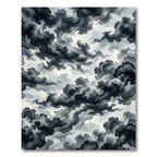 Moody Monochrome Ink Wash Storm Sky Rug