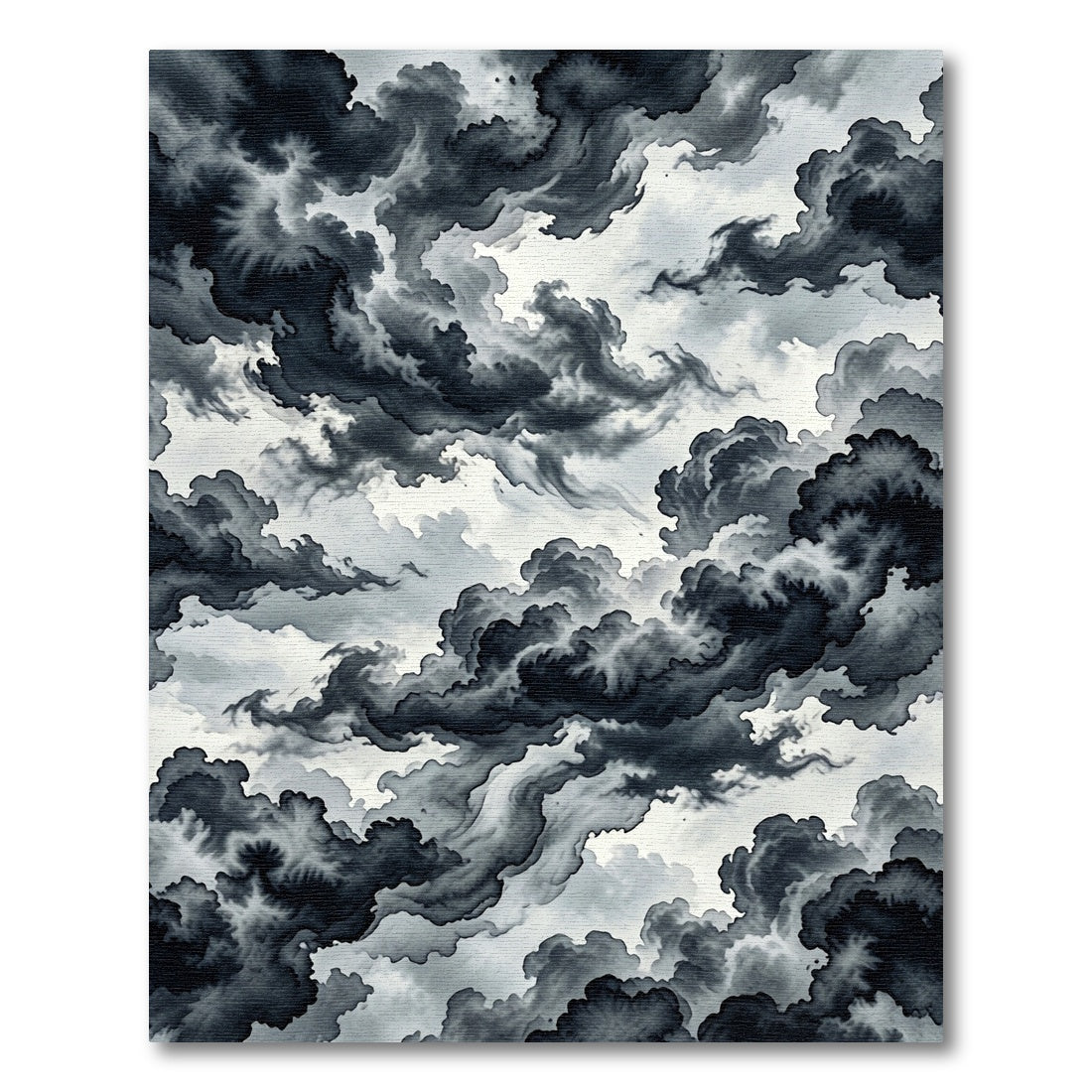 Moody Monochrome Ink Wash Storm Sky Rug