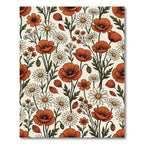 Vintage Orange Poppy and Daisy Field Rug