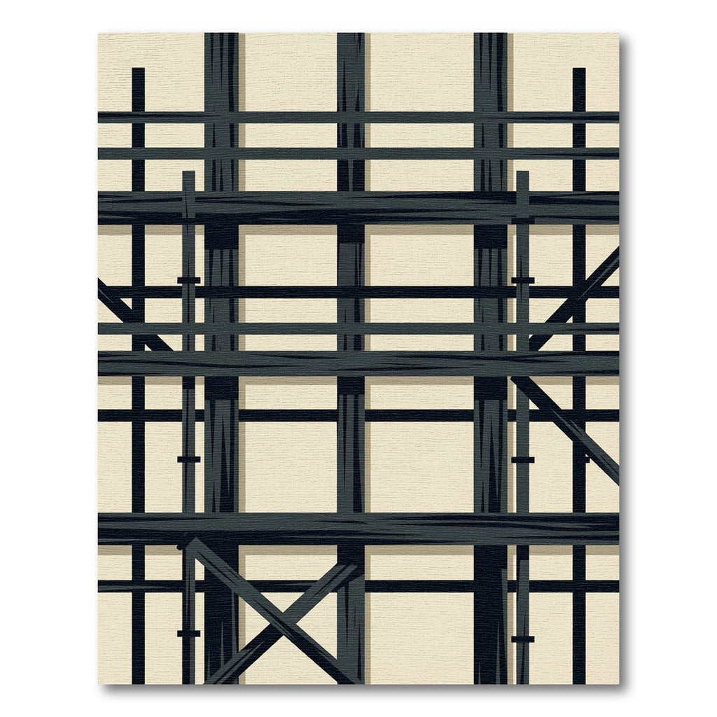 Black Grid Abstract Geometric Layout Rug
