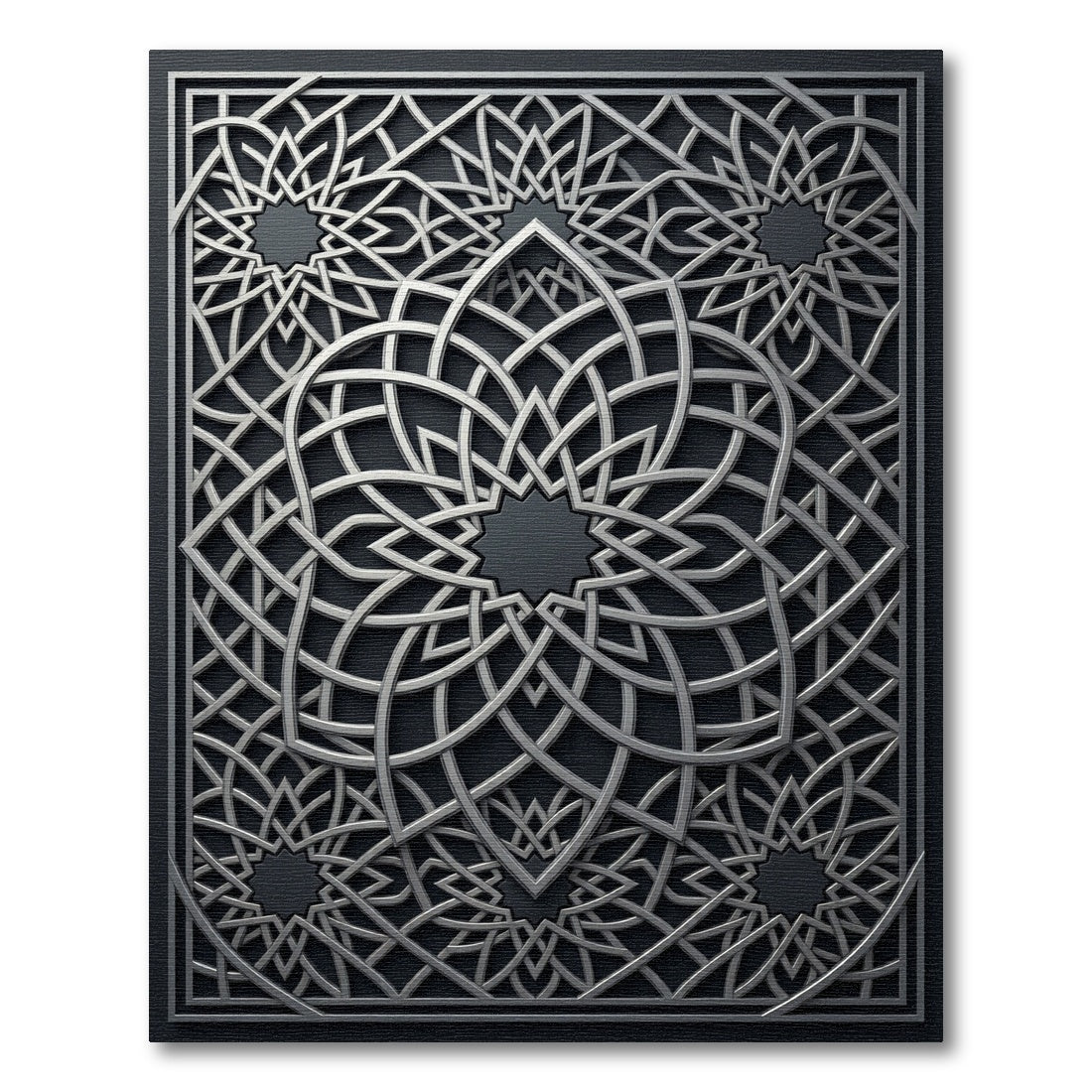 Silver Geometric Medallion Interlocking Lattice Rug