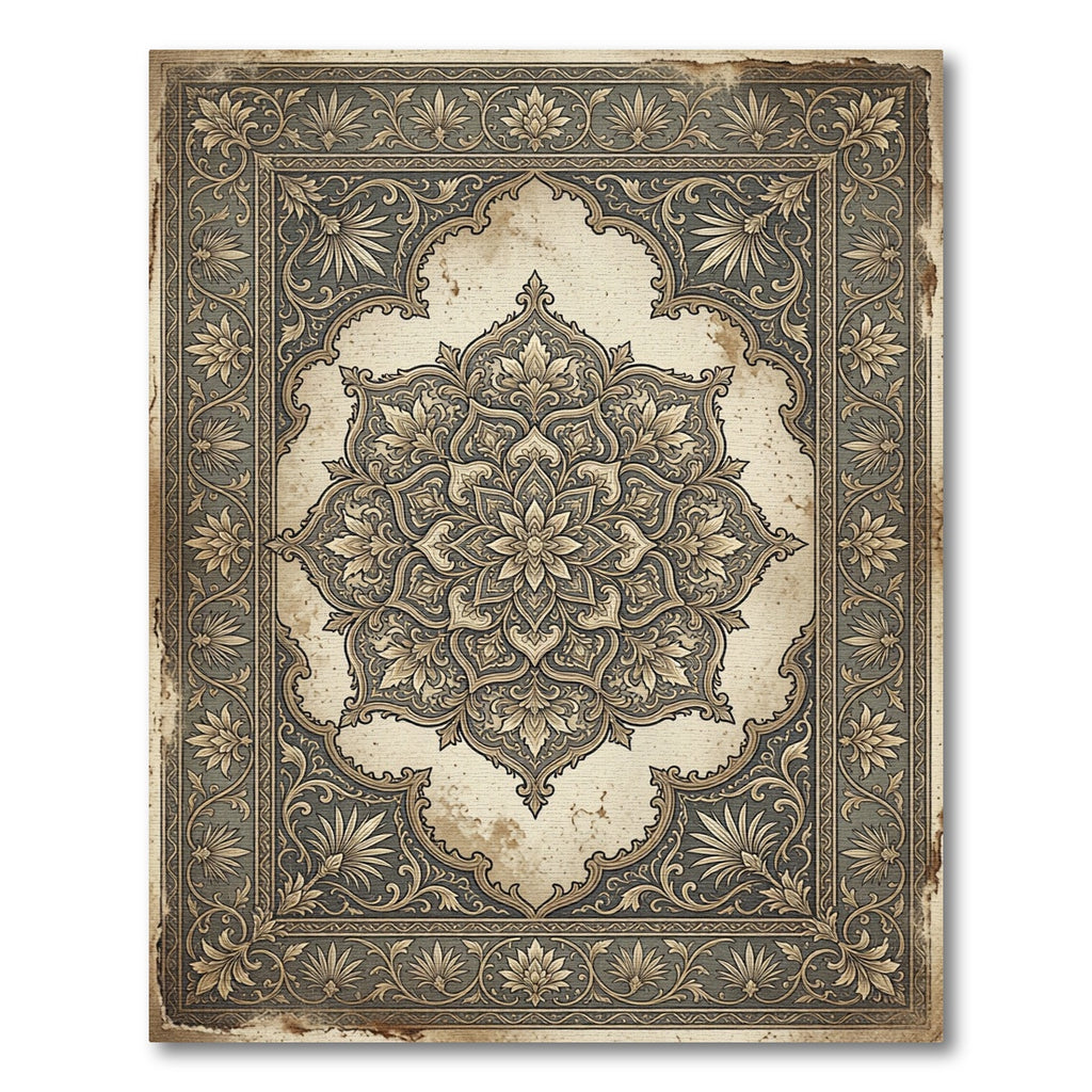 Vintage Gray Floral Arabesque Medallion Rug