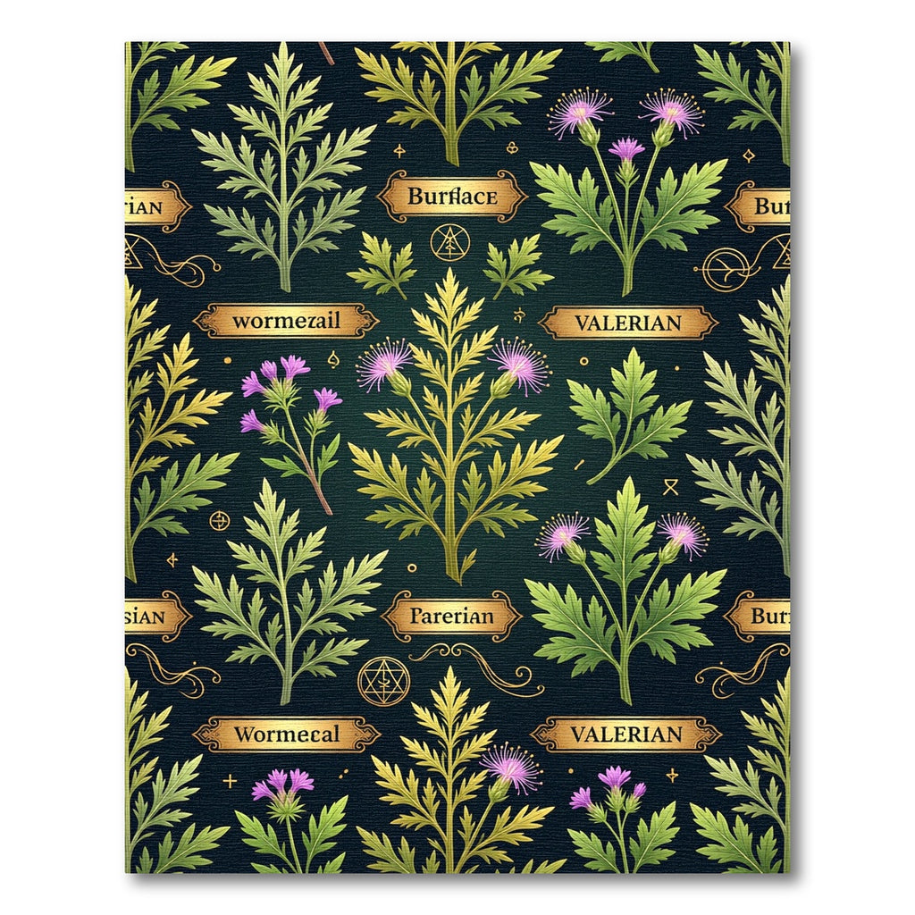 Dark Botanical Herbarium Gold Floral Tapestry Rug