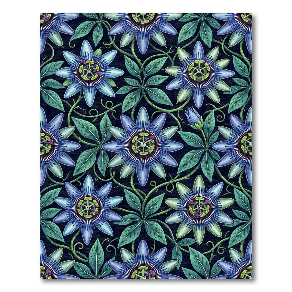 Dark Blue Passion Flower Botanical Rug