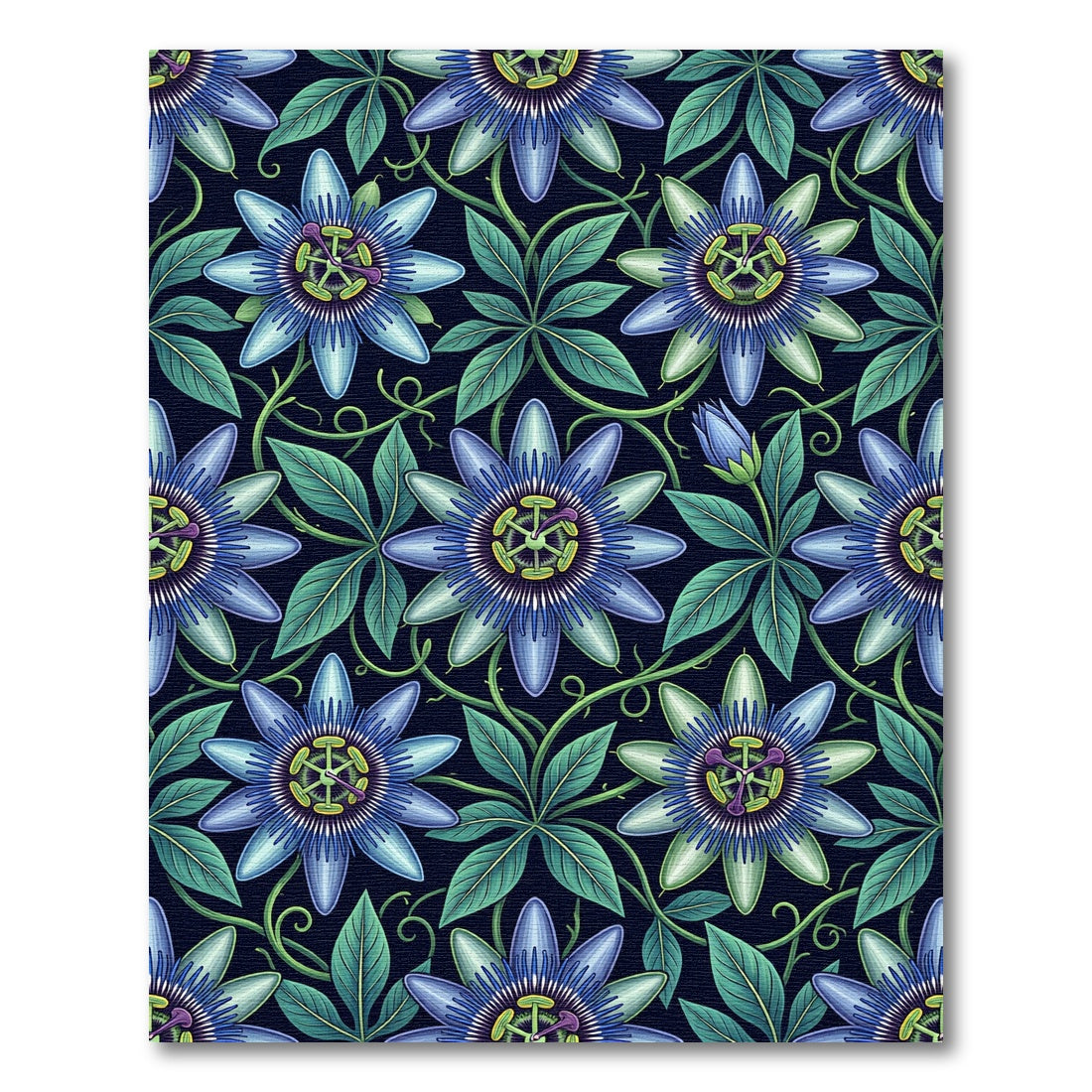 Dark Blue Passion Flower Botanical Rug