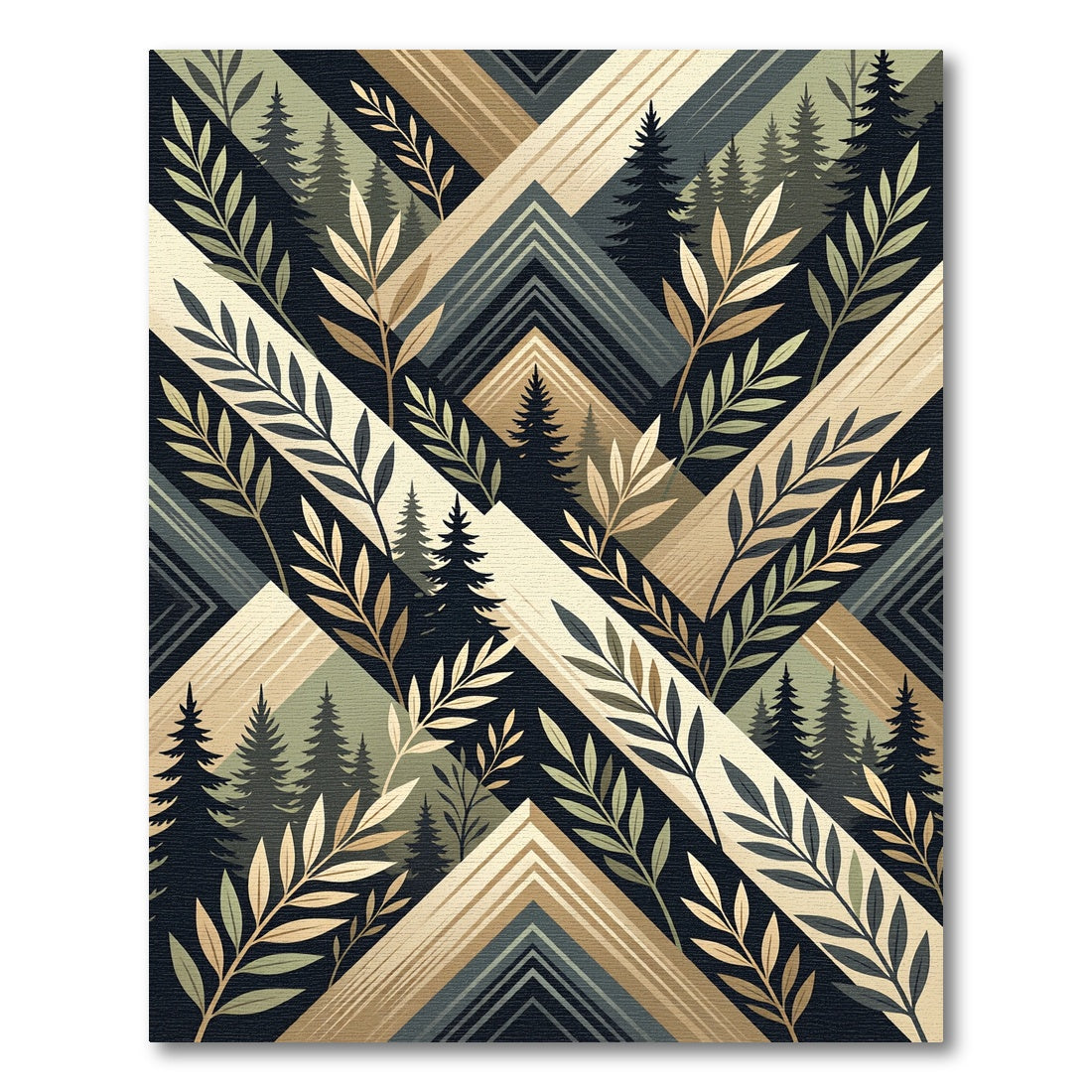 Geometric Forest Woodland Botanical Beige Rug