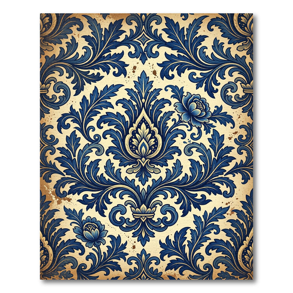 Ornate Royal Blue Floral Damask Rug