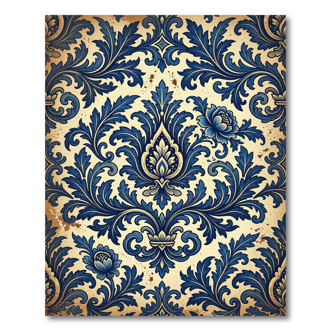 Ornate Royal Blue Floral Damask Rug