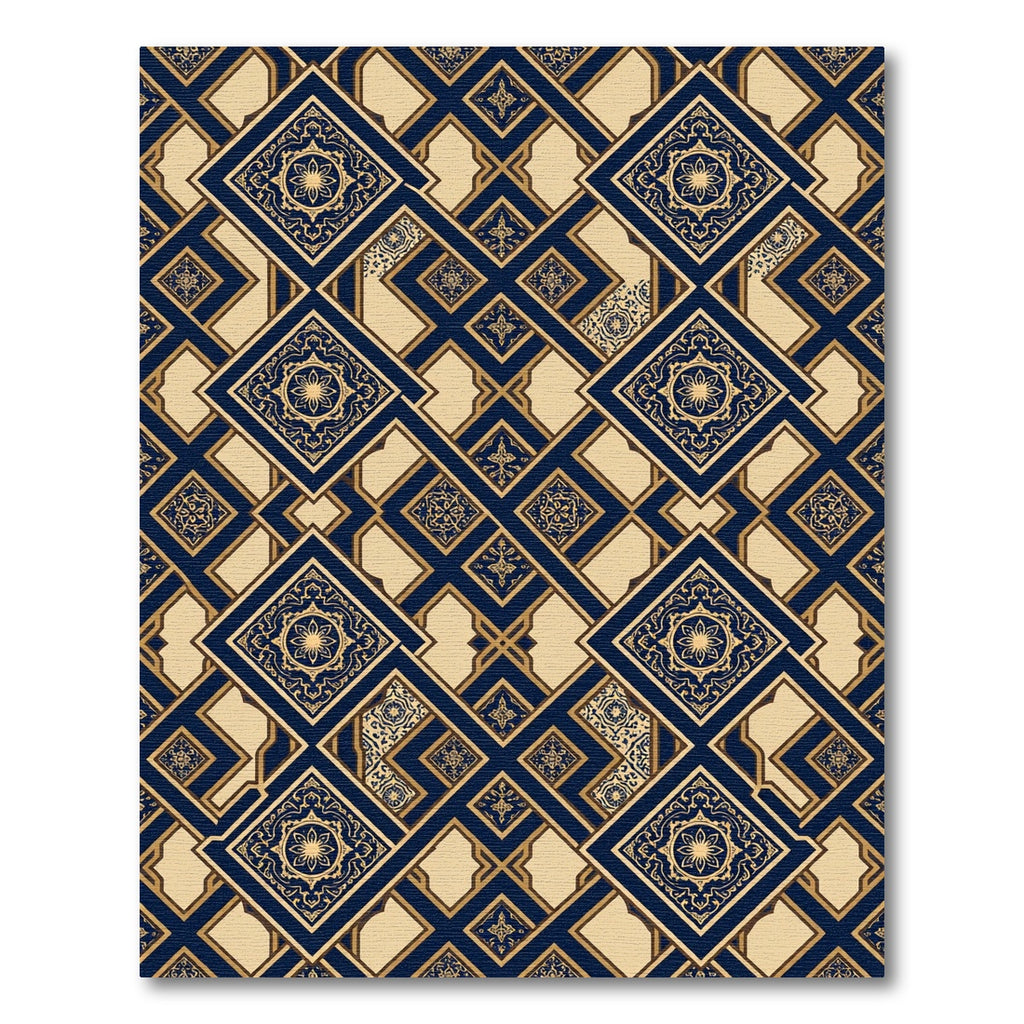 Navy Gold Traditional Geometric Medallion Rug