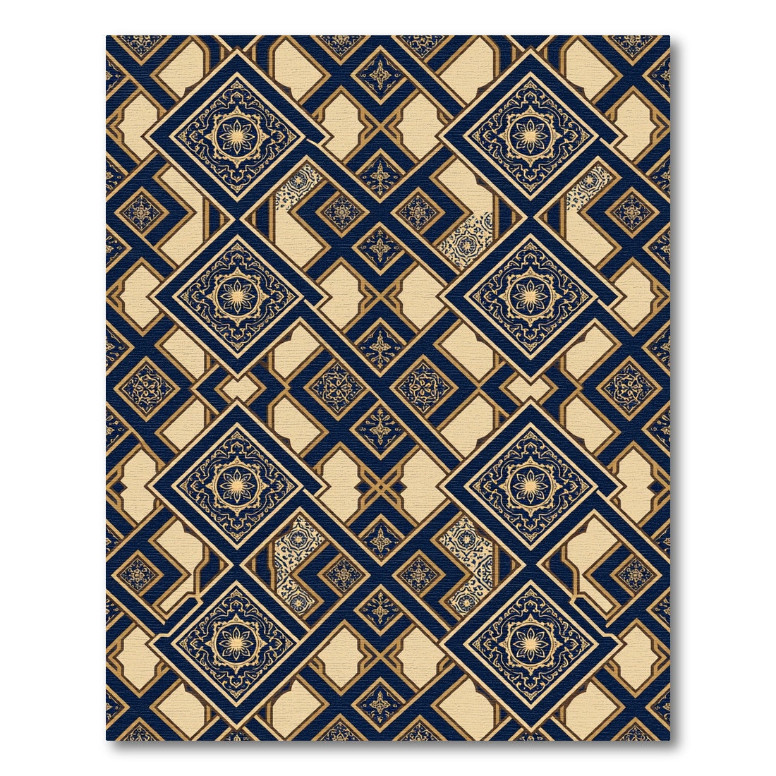 Navy Gold Traditional Geometric Medallion Rug