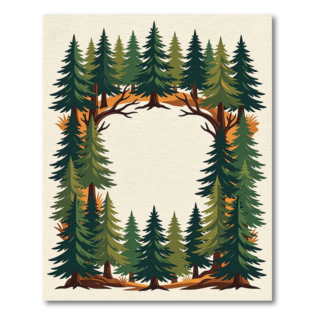 Evergreen Forest Pine Tree Border Rug