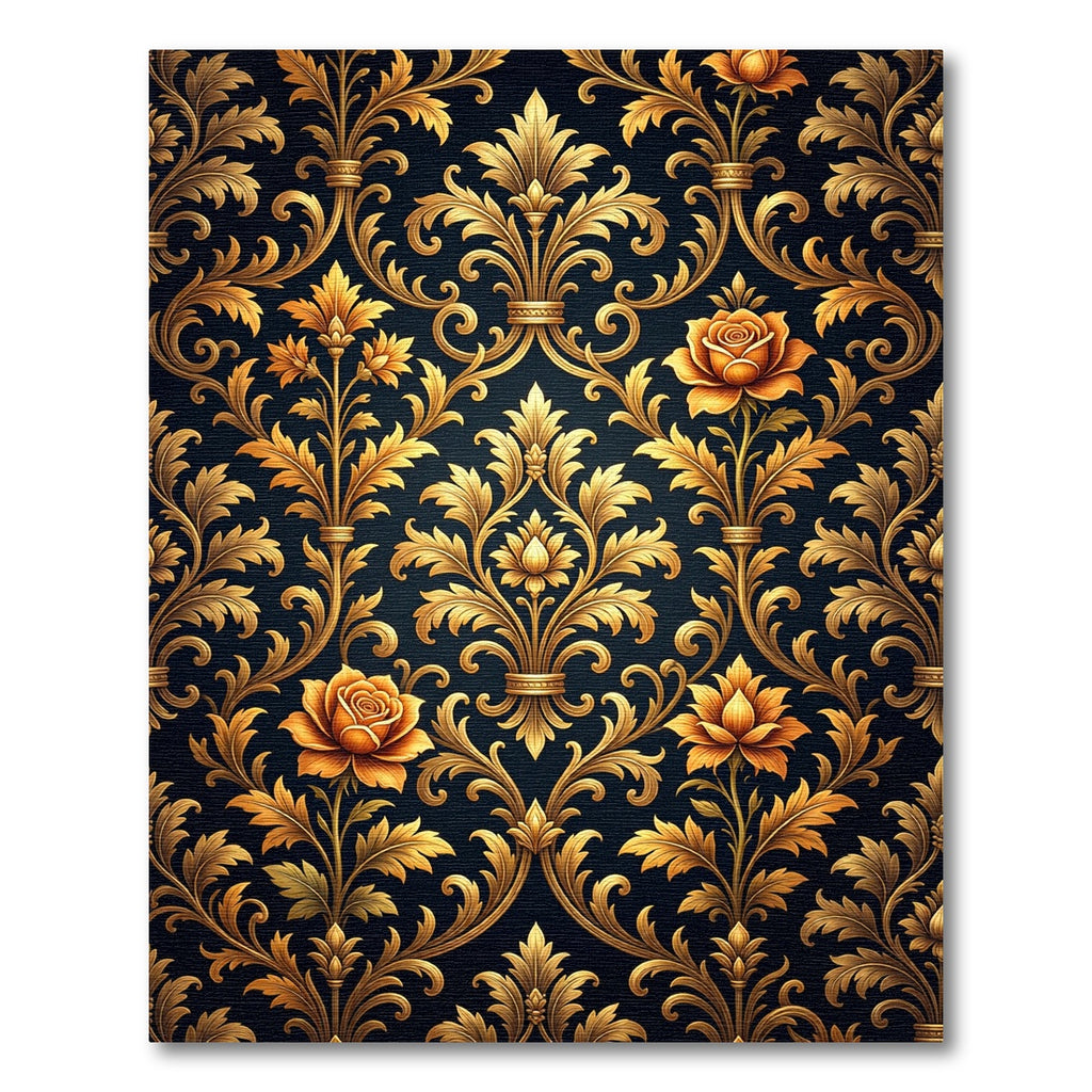 Elegant Antique Gold Floral Damask Rug