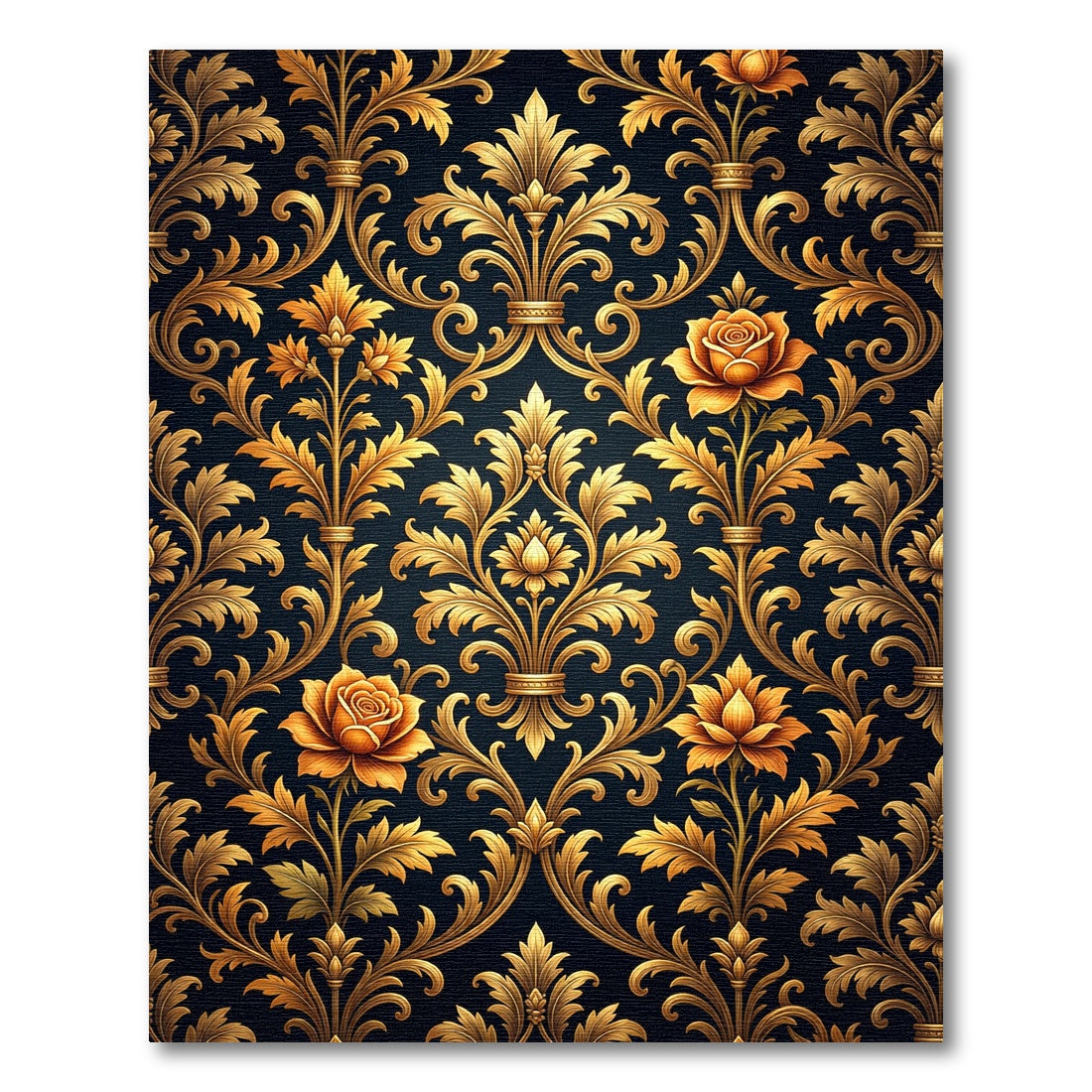Elegant Antique Gold Floral Damask Rug