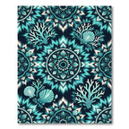 Teal Coral Shell Mandala Medallion Rug