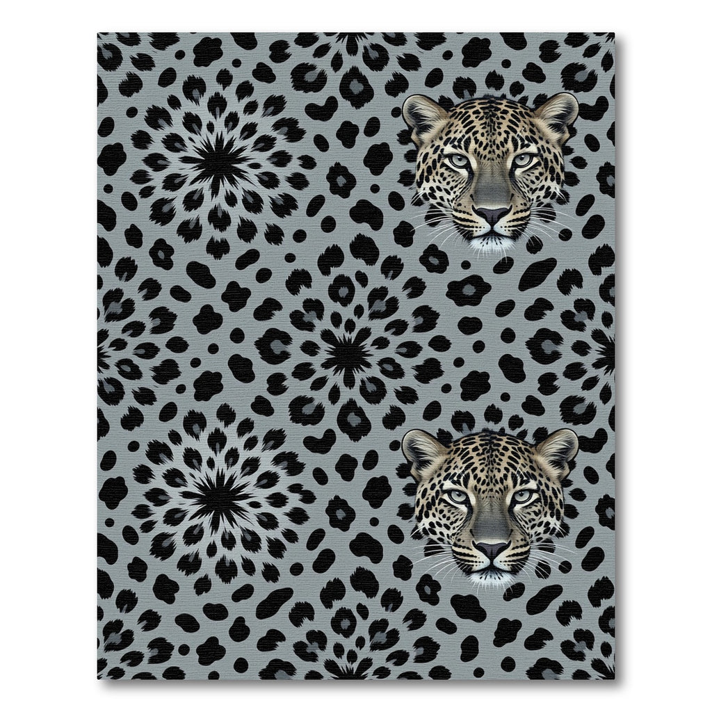 Leopard Head Gray Floral Medallion Rug