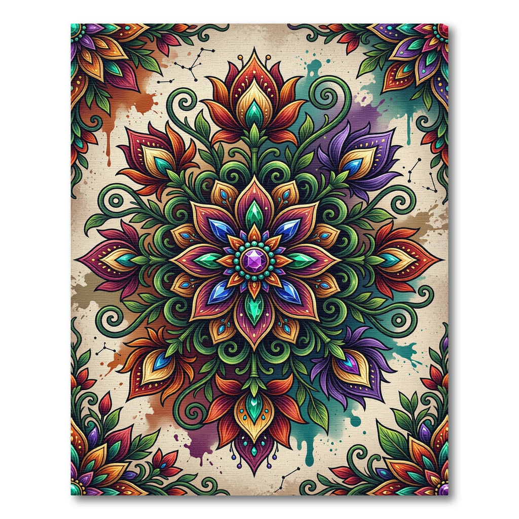 Vibrant Floral Mandala Jewel Medallion Rug
