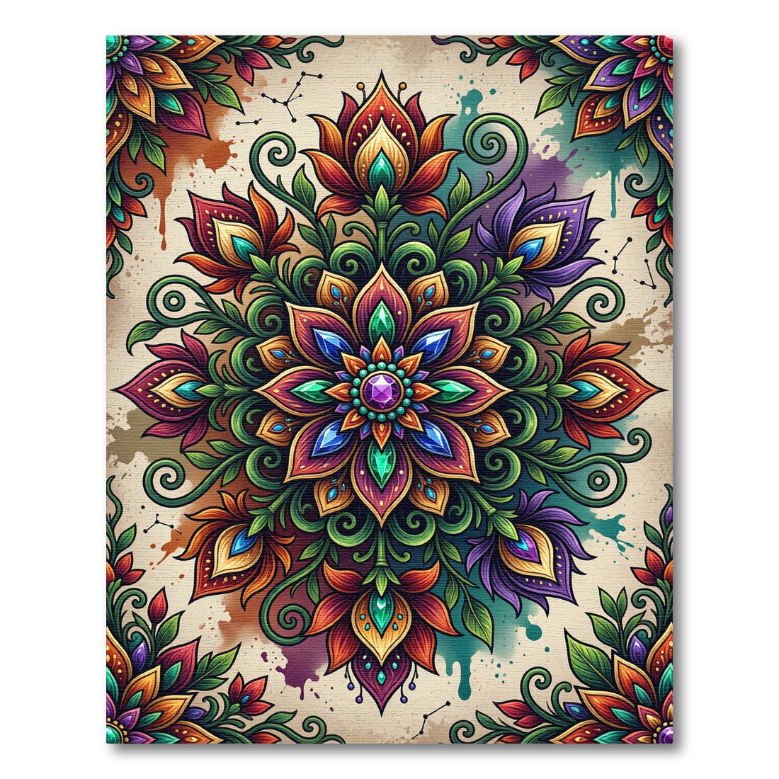 Vibrant Floral Mandala Jewel Medallion Rug