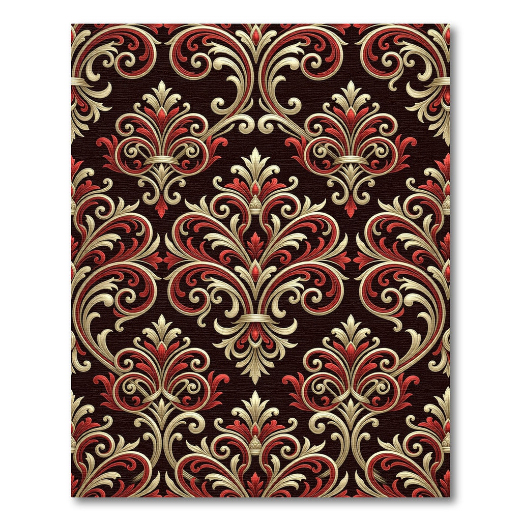 Red Gold Baroque Scroll Rug