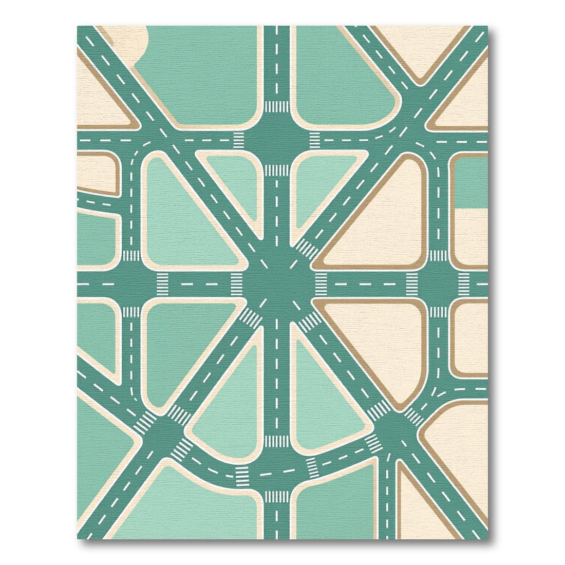 Modern Mint Green Geometric Road Network Rug