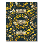 Golden Manor Blossoms on Dark Navy Rug