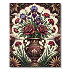 Midnight Burgundy Iris and Rose Bouquet Rug