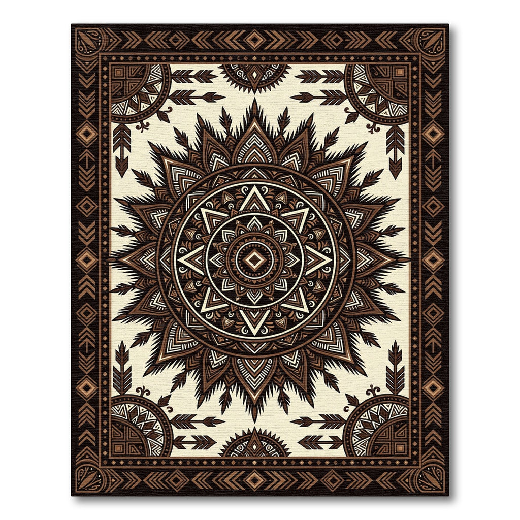 Earthy Brown Tribal Mandala Medallion Rug
