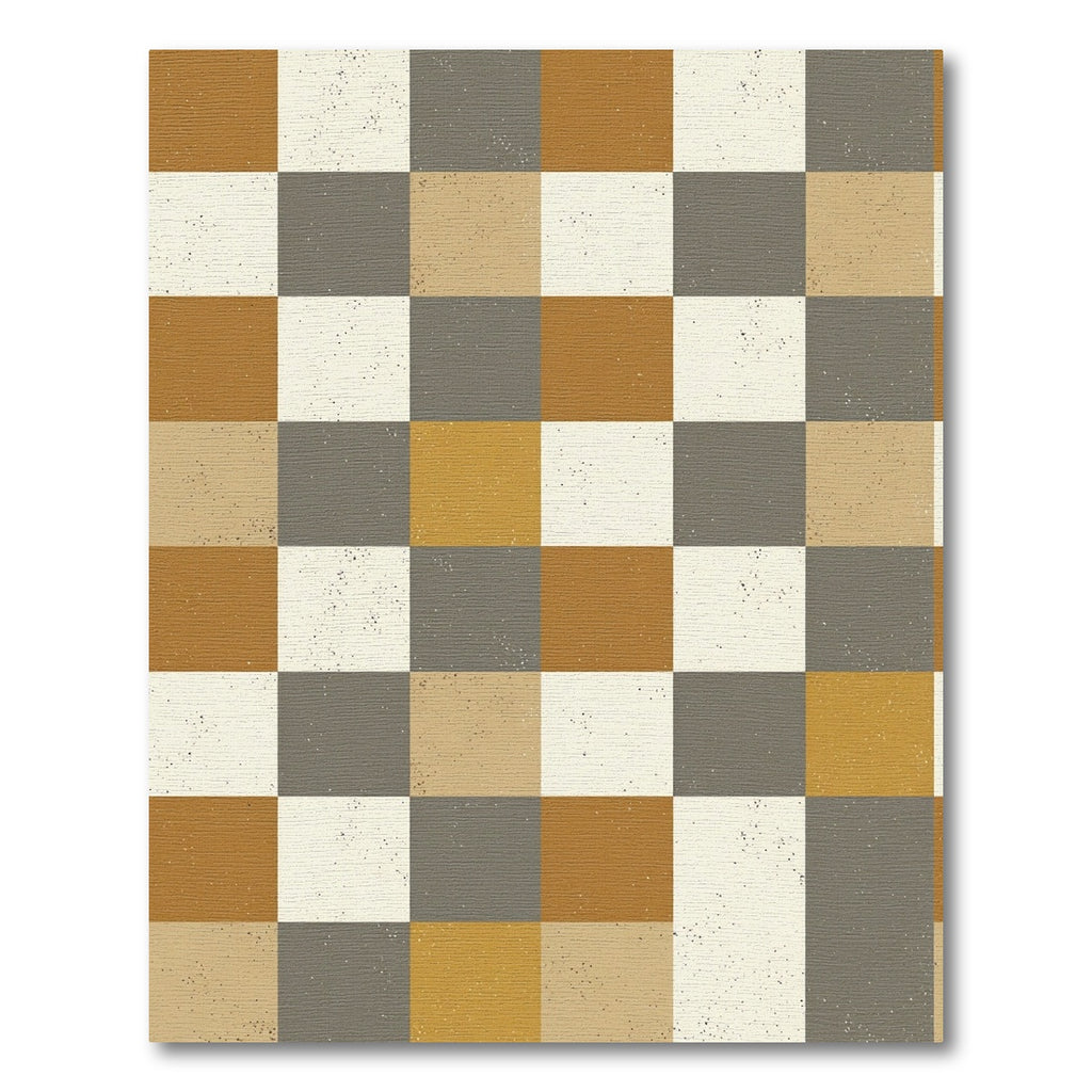 Earthy Toned Distressed Checkerboard Grid Rug