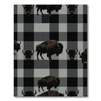 Rustic Gray Plaid Bison Graphic Rug
