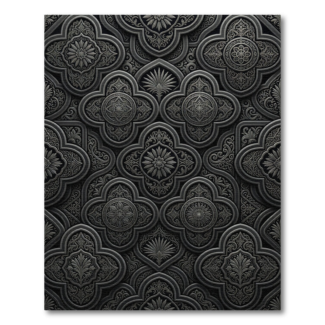 Sophisticated Charcoal Ornate Quatrefoil Scrollwork Rug