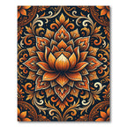 Ornate Amber Lotus Floral Medallion Rug