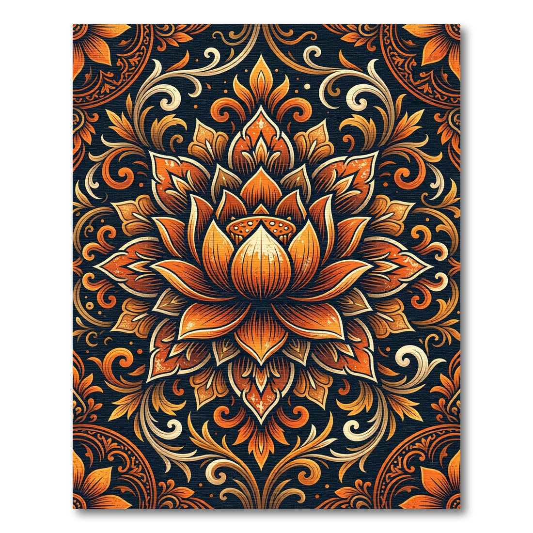 Ornate Amber Lotus Floral Medallion Rug