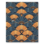 Golden Fan Waves in Navy Blue Rug