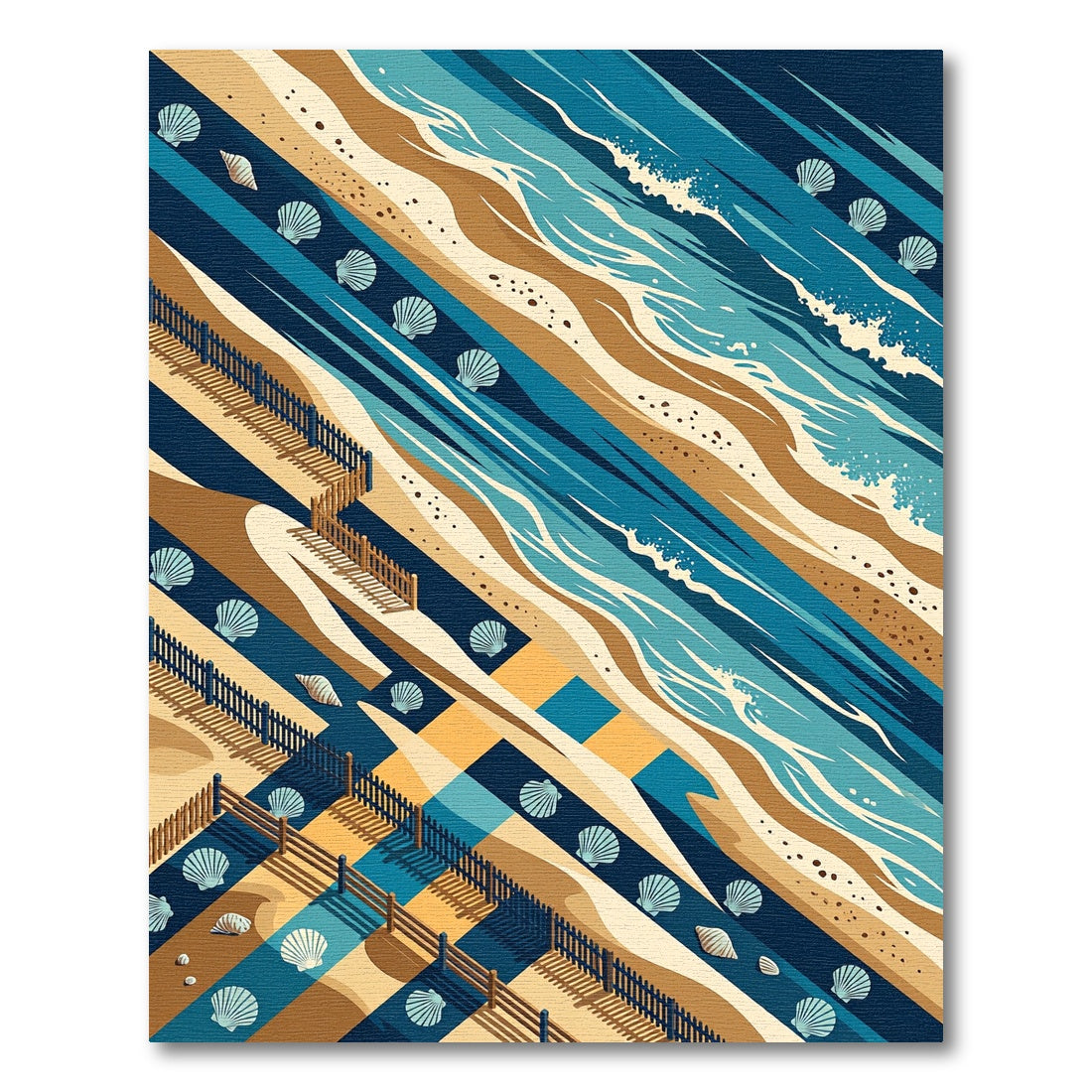 Coastal Seashell Wave Stripe Isometric Art Rug