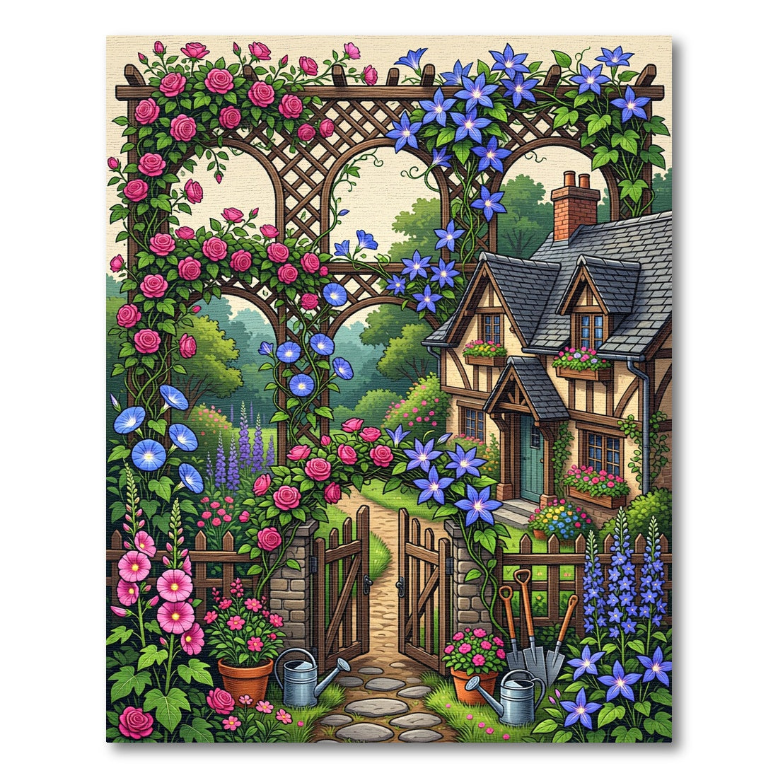 Enchanted Cottage Rose And Clematis Garden Rug