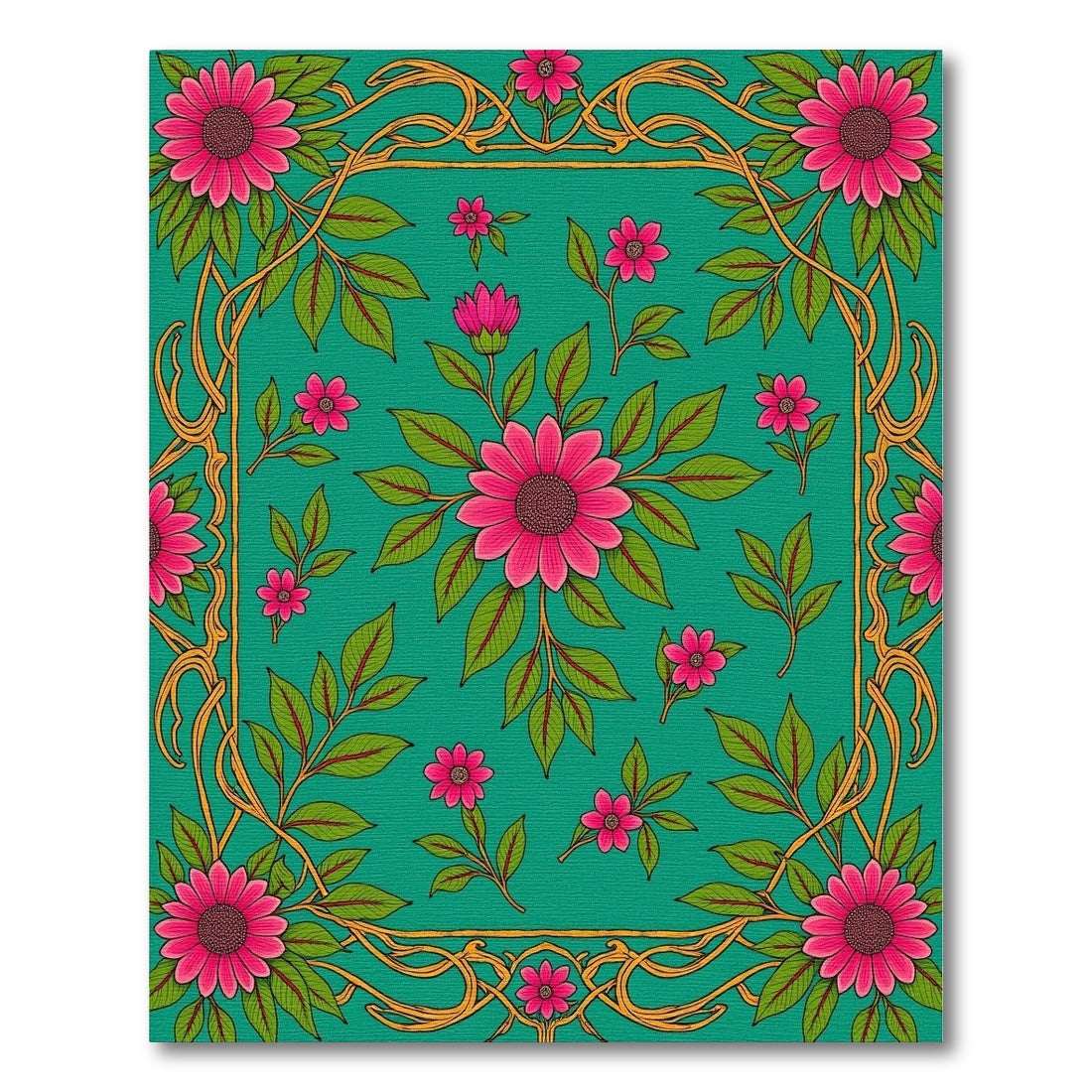 Vibrant Pink Floral Nature Vines Rug