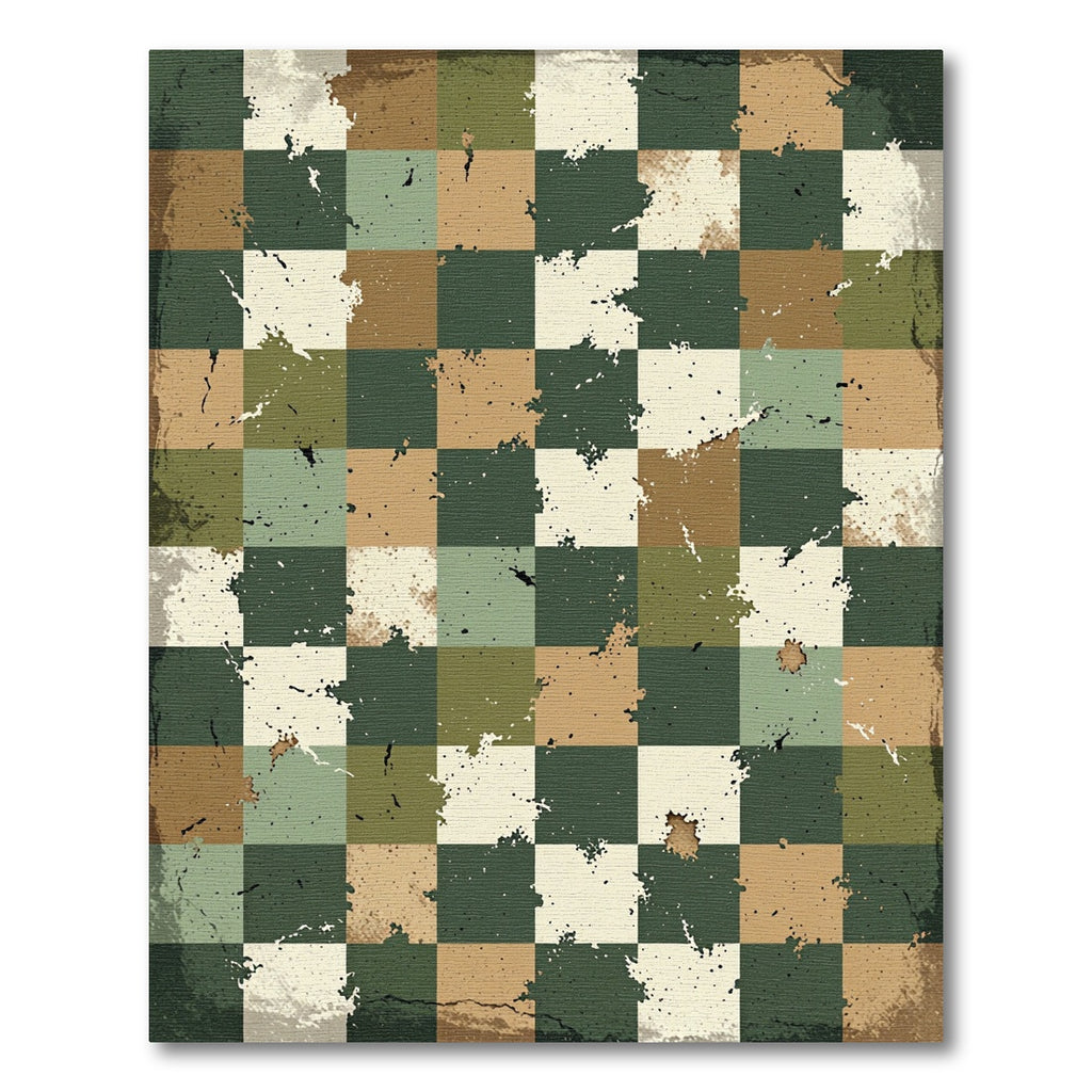 Earthy Checkered Paint Splatter Rug